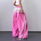 SHOPMOCHO Women's Patchwork Lace Skirt Casual Wide Leg Pants Spring Summer Niche Design Contrasting Style for Fashionable Ladies