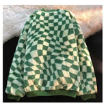 Shopmocho French green plaid coat women's autumn and winter new cashmere winter loose lazy style thick baseball cotton-padded jacket