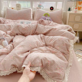 SHOPMOCHO Puple Flower Printed Duvet Cover with Lace Double-layered Yarn housse de couette 220x240 Single/Queen/King Size Comforter Cover
