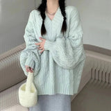 Shopmocho Autumn Winter Women Sweater Harajuku Oversized Knitted Pullovers Korean Long Sleeve V Neck Knitwear Preppy Solid Loose Jumper