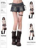 SHOPMOCHO Y2k Vintage Streetwear Sexy Denim Skirts Women American Belt Buckle High Waist Pleated Skirt Hottie All-match Short Skirt Summer