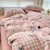 Shopmocho Pink Duvet Cover Set Classic Plaid Twin Queen Size Girls Boys Flat Sheet Pillowcase No Filler Soft Home Decor Bedding Set