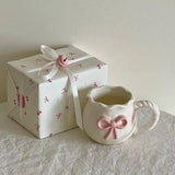 Shopmocho Ins style girl's heart-shaped butterfly knot coffee cup afternoon tea ceramic cup cute mug