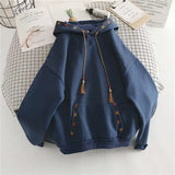 Shopmocho Women's Hoodie Drawstring Tassel Exquisite Embroidery Large Pocket Thick Pullover Artistic Fashionable Autumn Winter Top Jacket