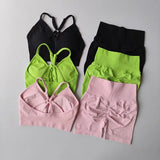 Shopmocho 2 Pcs Yoga Sets Women High Waist Workout Outfits Gym Wear Gym Clothing Sports Suits Fitness Tracksuit Sportswear Shorts Suit
