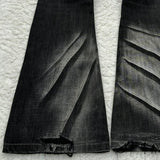 SHOPMOCHOY2k Flared Lace Up Jeans Retro Washed Paw Prints Double Waist Men's Slim Fit Jeans Gothic High Street Wear Unisex Bootcut Jeans