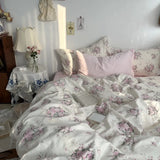 Shopmocho Floral Style Duvet Cover Pure Cotton Bed Cover Girls Soft Comforter Covers Set with Pillowcase이불커버 King Size Quilt Cover Set
