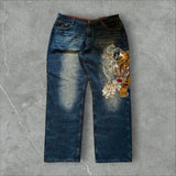 SHOPMOCHO Japanese Retro Selvedge Jeans Man Y2K High-end Brand Natural Indigo Dip Dyeing Harajuku Mopping Pants