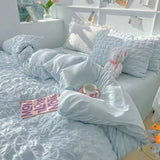 SHOPMOCHO Princess Bedding Set  French Style Wash Cotton Solid Color Seersucker Summer Soft 2026New Bed Sheet Set Comforter Set
