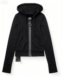SHOPMOCHO New Y2K American-style women's solid color large zipper loose cropped color-block hoodie fashionable street Harajuku style