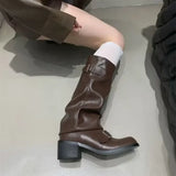 SHOPMOCHOWoman Boots Knee High Platform Chunky Heels Trend Punk Gothic New Rock Leather Fashion Women's Shoes Motorcycle Footwear Q221