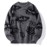 SHOPMOCHO American New Fashion Round Neck Long-sleeved Loose Sweater Sweater Jacquard Eye Pattern Hip Hop Popular Casual Couple Pullover