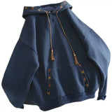 Shopmocho Women's Hoodie Drawstring Tassel Exquisite Embroidery Large Pocket Thick Pullover Artistic Fashionable Autumn Winter Top Jacket