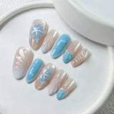 SHOPMOCHO 24PCS Sweet Pink Blush French Almond Press on Nails 3D Flower Ripples Fake Nails for Women Girls Simple Ins Nail Tips Detachable