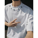 SHOPMOCHO Tshirt Men Slim Fit Solid Color Round Neck t Shirt Button trim Summer Casual Tee Shirt Lightweight Breathable Cotton Fashion Top