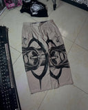 SHOPMOCHO Y2K Goth Streetwear Cargo Pants Beige Wide Leg Trousers with Red Floral Graffiti Print Loose Fit Casual Punk Hip Hop Bottoms
