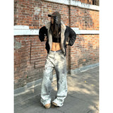 SHOPMOCHO Vintage Aesthetic Emo Loose Washed Pants 2025 Spring Women's Casual Harajuku Style Jeans Y2K Wide Leg Punk Baggy Denim Trouser