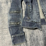SHOPMOCHO Y2K Vintage Washed Denim Jacket Women Multi Zipper Stand Collar Slim Fit Biker Jean Coat Gothic Streetwear Cropped Outerwear