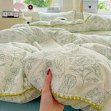 SHOPMOCHO Flower Printed Duvet Cover Sets Queen/King Bedding Set with Shell Edge Washed Cotton dekbedovertrek 240x220  이불 커버 Bed Cover Set