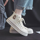 SHOPMOCHO 2026 Summer Women's Sneakers New Canvas Lace-Up Women's Sports Shoes Breathable Platform Sneakers Shoes White Casual Women Shoes