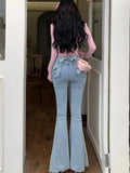 SHOPMOCHO Three-dimensional butterfly jeans with a sense of design, female 2025 summer high waist and slim hip bell bottoms (small)