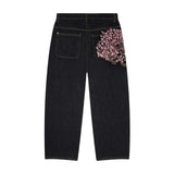 Shopmocho Harajuku Flower Woman Embroidery Baggy washed jeans Y2K Vintage 2000s streetwear American Gothic Pants Men Women wide leg pants