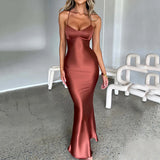 Shopmocho Sexy Satin Backless Lace Up Mermaid Slip Dress Women Sweetheart Neck Sexy Slim Bodycon Dresses Elegant Silk Gown Partywear