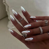 SHOPMOCHO 24Pcs Mid-length Almond Ballet False Nails Simple Cat Eye Design Press on Fake Nail Wearable Full Cover Nail Tips Manicure Tools