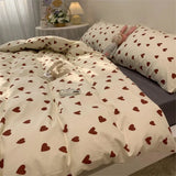 SHOPMOCHO Korean Style Bedding Set Kid Adult Twin Full Queen Size Bed Flat Sheet Set Pillowcase Bed Linen Love Heart Duvet Cover