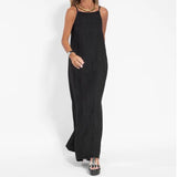 Shopmocho Women Cotton linen Side Split Long Slip Dress Summer Lady Strapless Solid Color Holiday Party Dresses FYY-10080