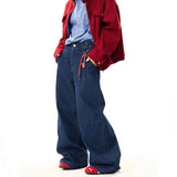 SHOPMOCHO New Korean Retro Blue Straight Leg Jeans Casual Loose Wide Leg Pants Fashion Men's Wide Jeans High Quality Pants