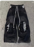 SHOPMOCHO Y2K Trendy Gothic English Letter Embroidered Printed Striped Men Sportswear Pants Retro Harajuku High Street Punk Casual Pants