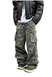 SHOPMOCHO Retro Washed Camouflage Workwear Casual Pants Men Women Slim Fit Straight Leg Micro Flared Wide Leg Long Trousers