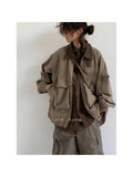 SHOPMOCHO Man Jacket Spring Autumn Loose Cargo Jacket Japanese Vintage Multi-Pocket, Unisex Streetwear, Stylish Versatile Casual Coat