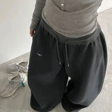 SHOPMOCHO Y2K Harajuku Blue Casual Hip-Hop Retro Sweatpants Street Pants Rock Roll Women's Trendy Oversized Washed Loose Wide-Leg Pants