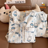 SHOPMOCHO Kawaii Miffy Sleepwear Creative Cartoon Blue Star Bowknot Rabbit Winter and Autumn Loungewear Comfortable Pajamas Perfect Gifts