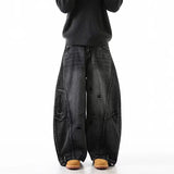 SHOPMOCHO Korean Retro Plus Size Ripped Jeans Men'S Wide Leg Curved Pants Fashionable Casual Loose Straight Leg Pants