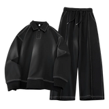 SHOPMOCHO Two-piece set men sportswear Spring New Mens Casual Outdoor Set Square Neck Long Sleeve Loose TShirt Elastic Waist Comfort Pants