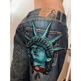 Shopmocho Hip-hop street clothing wasteland style tie-dye ripped jeans men 2025 autumn and winter new American retro baggy wide-leg pants