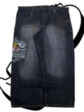 SHOPMOCHO American Fashion Printing Jeans Hip Hop Baggy Cross-legged Jeans Grey Wash Straight Mop Pants Men and Women