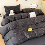 SHOPMOCHO 3pcs Satin Duvet cover set (1*Duvet Cover + 2*Pillowcase, Without Core), Black dot print Bedding Set, Soft Comfortable