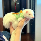 SHOPMOCHO Soft Cartoon Ferret Vest Harness Adjustable Flannel Hamster Chest Strap Dragon Design with Bell Ferret Traction Rope Training
