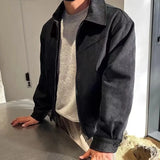 SHOPMOCHO Retro Brown Brown Suede Bomber Jackets for Men Spring Autumn Short Flight Coats Men Clothing