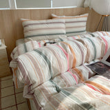 SHOPMOCHO Nordic sling Cotton Pink Stripes Duvet Cover 150x200 Size Girl's Room housse de couette Skin friendly Breathable Comforter Sets