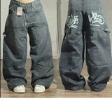 SHOPMOCHO Y2K American New Pattern Embroidery Baggy Jeans Men High Street Vintage Hip Hop Fashion Casual Joker Couple Wide-leg Pants