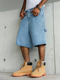 SHOPMOCHO Men's Light Blue Wide-Leg Utility Denim Shorts for Summer