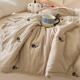 SHOPMOCHO Japanese Minimalism Skin-friendly Summer Blanket Spring  Breathable Single Double Duvet Washed Embroidered Comforter Thin Quilt