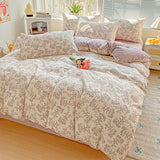 SHOPMOCHO American Pastoral Floral Printed Bedding Set Soft Skin-Friendly Double King Size Duvet Cover Set with Flat Sheet and Pillowcases