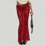 Shopmocho Women's Summer Sheer Lace Floral Long Skirt Fashion See-Through Low Rise Wrap Bodycon Skirts for Nightclub Bar Streetwear