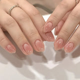 SHOPMOCHO 24Pcs Mid-length Almond Ballet False Nails Simple Cat Eye Design Press on Fake Nail Wearable Full Cover Nail Tips Manicure Tools